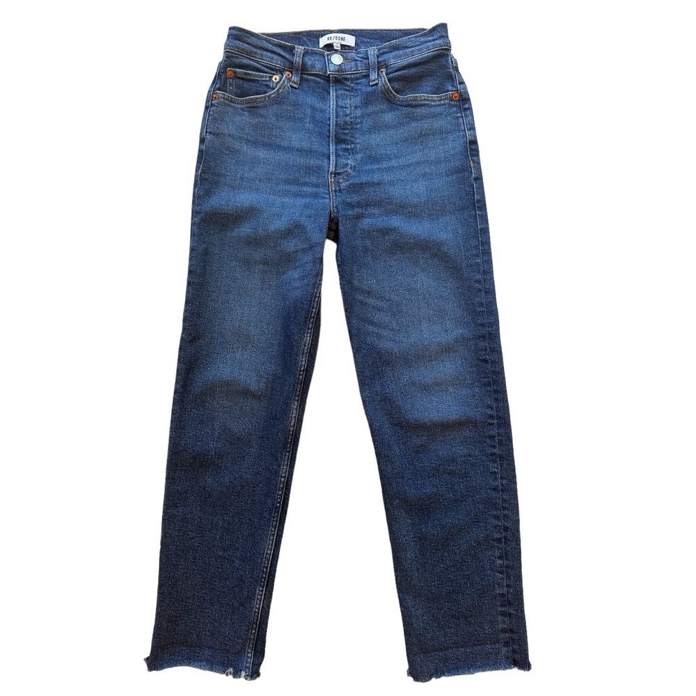 Re/Done 70s High-Rise Stove Pipe Comfort Stretch Raw Hem Denim Jeans Size 26 - Picture 3 of 15